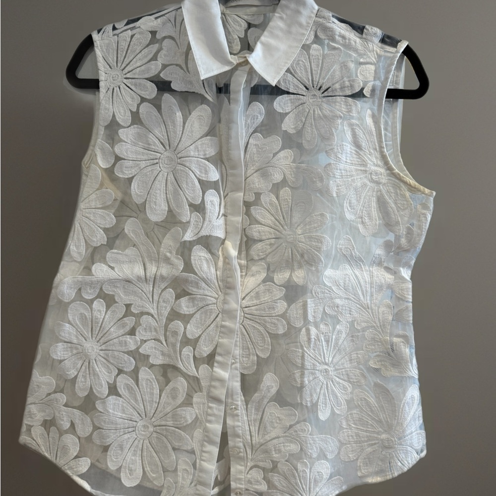 Anne Fontaine White Floral Sheer Blouse